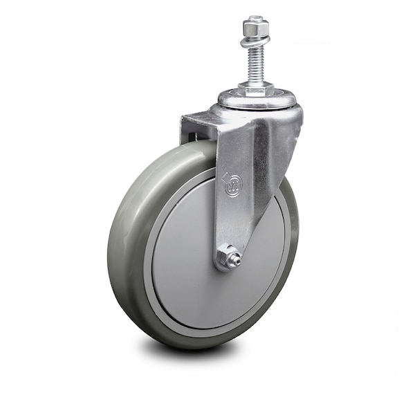 6 Inch Gray Polyurethane Wheel Swivel 3/8 Inch Threaded Stem Caster SCC